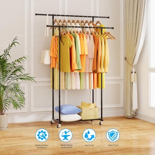 ecobedding Garment Rack with Wheels, Portable Clothing Rack for Bedroom, Closet, and Laundry Room view 6