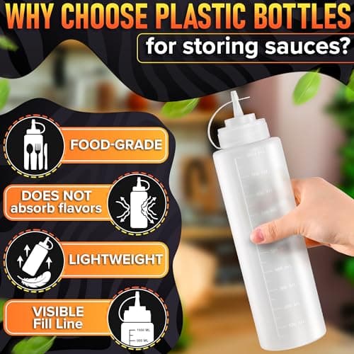 3-Pack Plastic Condiment Squeeze Bottles 36oz – Refillable Squirt Bottles with Narrow Tip, Leak-Resistant | Great for Oil, Sauces, Ketchup, Mayonnaise, Syrup, Dressing, BBQ Stations & Catering Use view 4
