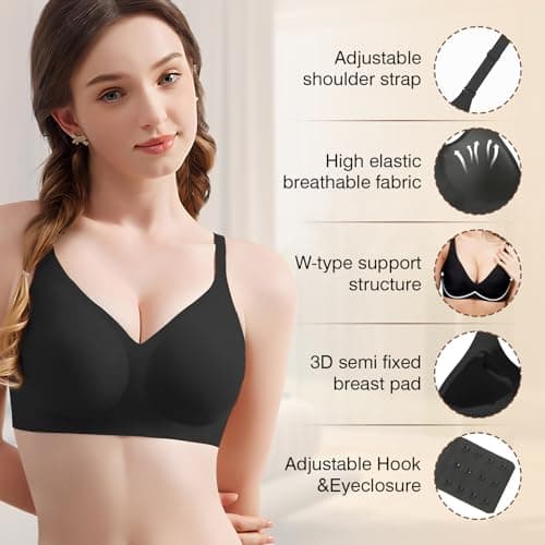 Greoay Bras for Women Wireless Push Up Seamless Wire-Free Bras Full Support T-Shirt Bra V Neck Comfortable Adjustable Bra view 6