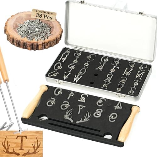 ZAGEVIVIN 38 Pcs Mini 1" Branding Iron for Wood Leather Hats- Personalized Wood Burning, Leather Crafting & Food Marking for DIY BBQ， Witchcraft Supplies(38PCS Number/Alphabet/Antlers Set) — image 1