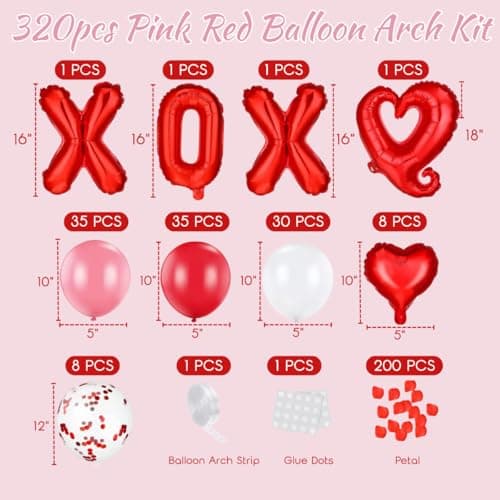320pcs Pink Red Balloon Arch Kit, Glazeal 120pcs Balloons Garland Arch Kit with 200pcs Petals and Tools for Women Girls Mother's Wedding Engagement Anniversary Party Decoration Supplies view 3