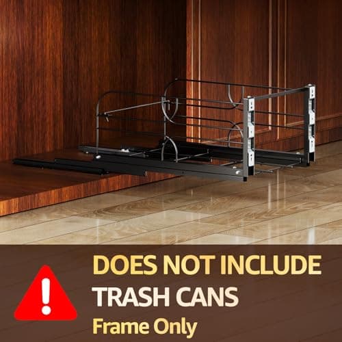 RUNMI Double Pull Out Trash Can Under Cabinet with Soft-Close Slides, 200LB Heavy-Duty Black Under Sink Trash Can Pull Out for Kitchen, Fits Minimum Cabinet Opening 16" W x 23" D, Can Not Included view 2