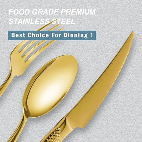 Runfly 20 Piece Hammered Gold Silverware Set, 18/10 Stainless Steel Flatware Set, Modern Kitchen Utensil Set Service for 4, Tableware Set, Cutlery Set Including Fork Spoon and Knife view 2