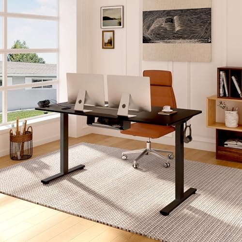 FLEXISPOT EN2 Whole-Piece Standing Desk with Clamp Power Strip, 40 x 24'' Electric Stand Up Height Adjustable Desk with Cable Management (Black Frame + 40" Black Top) view 2