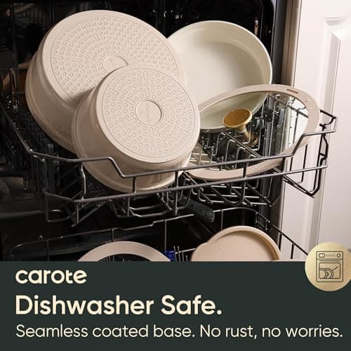 CAROTE 18 Pcs Ceramic Cookware Set Titanium Nonstick with Detachable Handles, Non Toxic Cookware, Pots and Pans Set Non Stick Removable Handles, Induction Available, Kitchen Cooking, Dishwasher Safe view 5