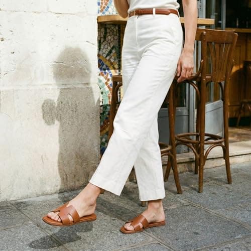 Rihero Women's Dressy Flat Sandals Comfortable Slip On Leather Slide Sandals view 3