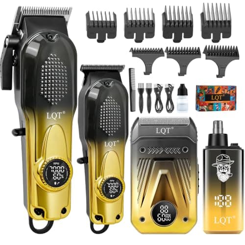 Hair Clippers for Men with LED Power Display, 4-Piece Professional Grooming Kit with Hair Clipper, Detail Trimmer, Foil Shaver & Nose Trimmer, Complete Cordless Set for Home Barber Use (Black Gold) — image 1