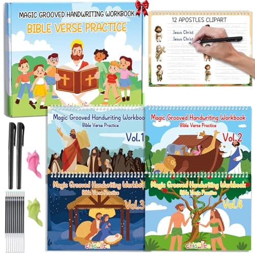chiazllta Bible Magic Grooved Writing Practice Books for Kids Reusable Grooved Handwriting Workbooks for Kids Ages 3-8 Tracing Bible Magic Copybooks for Sunday School Christian Activity Gifts Prizes
