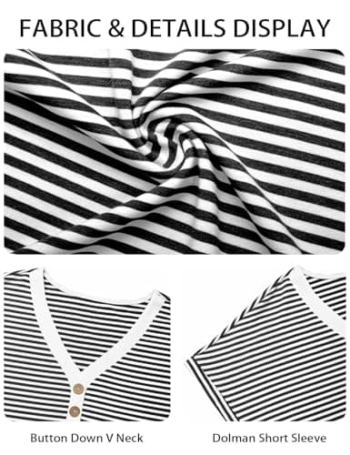 JUSTFASHIONNOW Womens Striped Henley T Shirts Short Sleeve V Neck Summer Tops 2026 Button Front Dressy Casual Blouses view 6