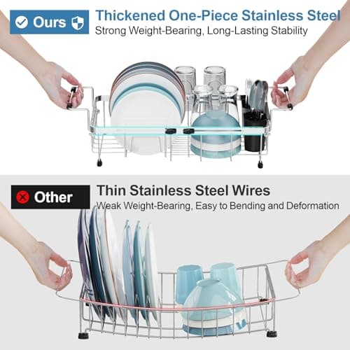 GSlife Small Sink Dish Drying Rack with Cup Holder - Expandable Stainless Steel Compact Dish Drainer for RV, Camper, Kitchen, Dish Strainer with Locking Knob, Fit Sink 11.9"-16.7" L, Silver view 6