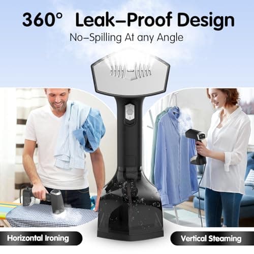 2000W Powerful Handheld Steamer for Clothes, 10-Second Heat-Up, 40g/min Steaming, 350ml Tank, 3 Adjustable Settings & Leak-Proof Design, Portable Garment Steamer for Travel and Home Use view 5