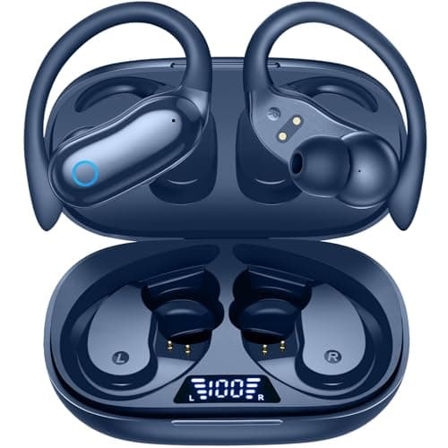 GNMN Active Noise Cancelling Ear Buds Wireless Earbuds 96hrs Playback Bluetooth Headphones Dual Battery Display Stereo Bass Earphones with Earhooks Microphone IPX7 Waterproof Headset for Sports/Gym — image 1