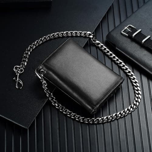 furid Genuine Leather Wallet Chains for Men: Wallet Chain with Card Holder - RFID Trifold Wallets with Anti Theft Chain - Gifts for Father Husband for Birthday Anniversary view 5