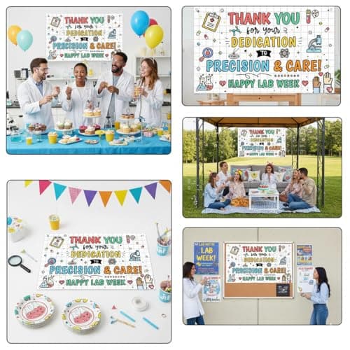 Wollmix Lab Week Decorations Banner - 70.8x35.4 Inch Thank You for All You Do Sign for Laboratory Workers, We Appreciate You Party Backdrop Decor Photography Supplies Photo Booth Background view 4