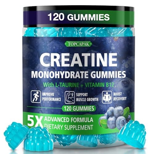 TOPCAPAK Creatine Gummies for Men & Women - Chewable Creatine Monohydrate Gummies with Taurine & Vitamin B12, 5g Creatine per Serving, Blueberry Flavor, Raspberry-Shaped - 120 Count — image 1