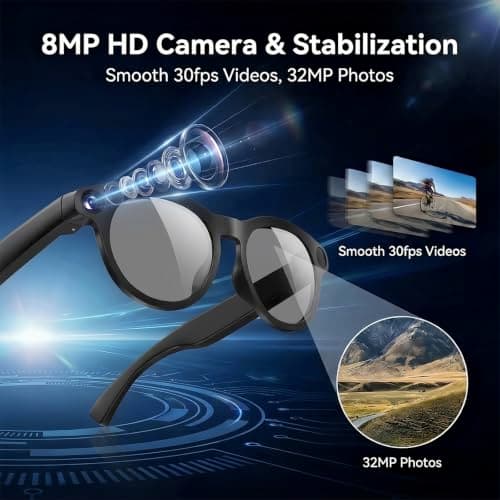 AI Smart Glasses with Camera, 8MP HD Bluetooth Camera Glasses for Women Men | 1080P Video Recording Sunglasses, Real Time Translation, Voice Assistant, Open Earbuds, Travel, Work, Vlog view 3