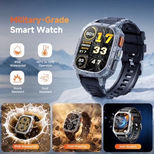 Mingdaln Smart Watches for Men, 1400mAh Military Smart Watch with LED Flashlight, 2.01" Fitness Tracker, Bluetooth Call, 100+ Sports, Heart Rate SpO2 Sleep, IP68, Smart Watch for Android Phones view 3