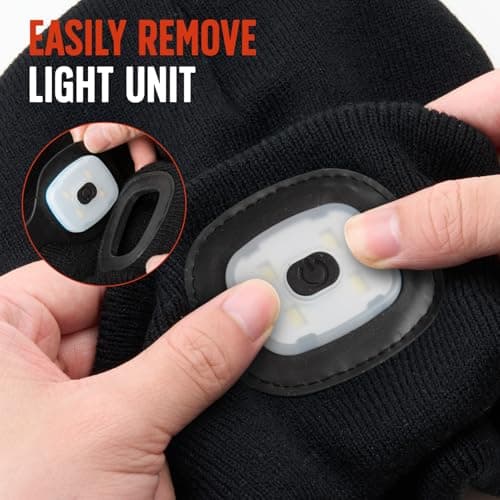 SYMNTEM Unisex Beanie Hat with Light, Rechargeable Headlamps Cap, Gifts for Men, Hiking, Camping headlamps, Cool Gadget Birthday Gifts for Men, Women, Dad, Father, Boyfriend, Black view 4