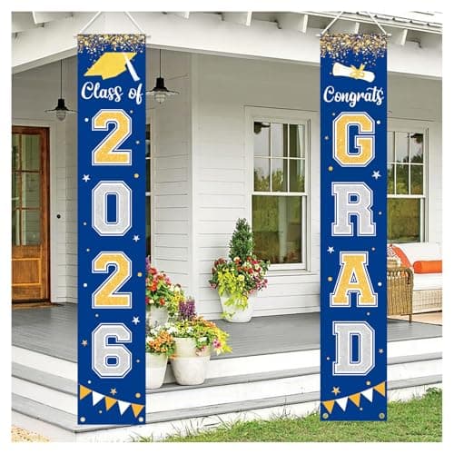Graduation Decorations 2026 GRAD Banner Blue Porch Door Sign Welcome Banner For Indoor Outdoor Wall Graduation Decorations Class of 2026 — image 1