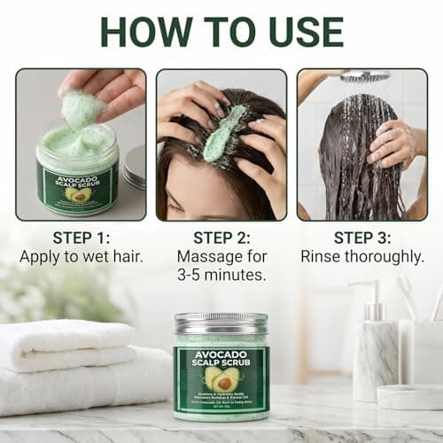 Avocado Oil Scalp Scrub - Deep Exfoliating Care for Dry, Itchy & Flaky Scalp - Natural Physical Exfoliant with Pumice, Aloe Vera & Peppermint - Vegan, 5.29 oz view 7