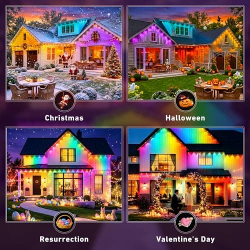 AMURTH 600FT Permanent Outdoor Lights RGB+IC Lights, IP67 Waterproof Smart Eave Lighting, with App/Remote Control Eaves Light, DIY LED Scenes Modes for House Roof Decor Party view 3