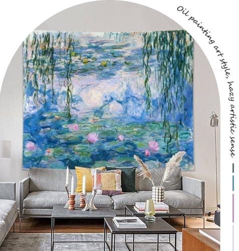 ARTCREATOR Monet Waterlily Wall Tapestry Green Floral Plant for Bedroom, Monet Wall Art Posters for Room Aesthetic, Small Nature Vintage Tapestry for Living Room Dorm (29" x 37")-02 view 5