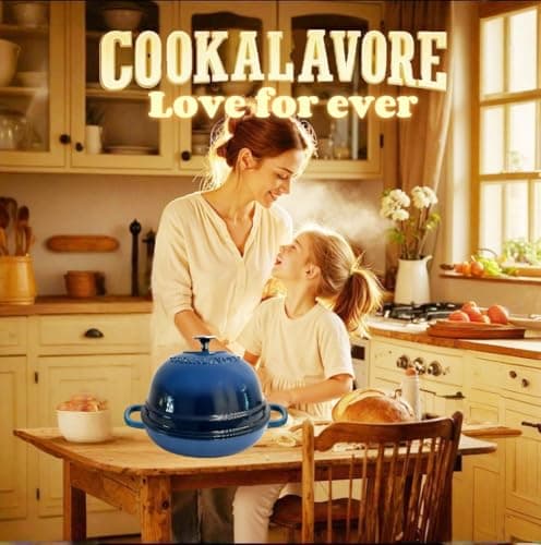 Dutch Oven for Bread Baking,6 Quart Enamel Bread Oven for Sourdough,10.5"Bread Oven with Lid,Bread Pans for Homemade Bread,Blue Thick Enamel Bread Pan-with Silicone Baking Mat&Recipe,Gifts for Family view 2