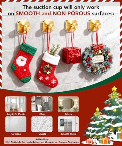 Niifawh 5Pcs Suction Cup Hooks for Shower, Suction Cup Hooks, Removable Waterproof Towel Hooks for Shower, Bathroom, Kitchen, Glass Door, Mirror, Tile, Bath Robe Looafh Wreath Hook for Hanging, Gold view 6