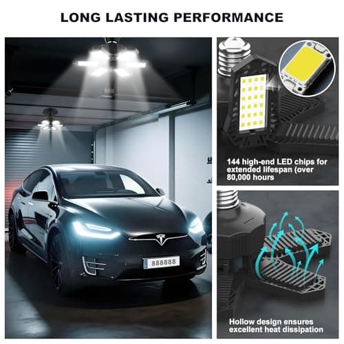 Brobantle LED Garage Lights Bulb 1 Pack 120W Led Screw in Garage Lights 12000LM 6500K Bright LED Garage Ceiling Lights Deformable Garage Shop Light for Attic Basement Workshop Screw in E26 E27 Base view 2