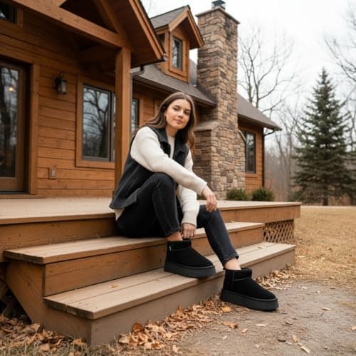 Swalker Snow Boots for Women Suede Faux Fur Lining Anti-Slip Warm Winter Booties Slip Comfort Ankle Boots Fuzzy Low Boots view 2