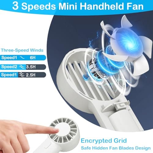 Portable Mini Turbo Handheld Fan, Pocket USB Rechargeable fan with 3-Speed Super Strong Wind Adjustable, Personal Travel Summer Cooling Eyelash Fan Gifts for Girls Boys Men Women- Indoor Outdoor view 5