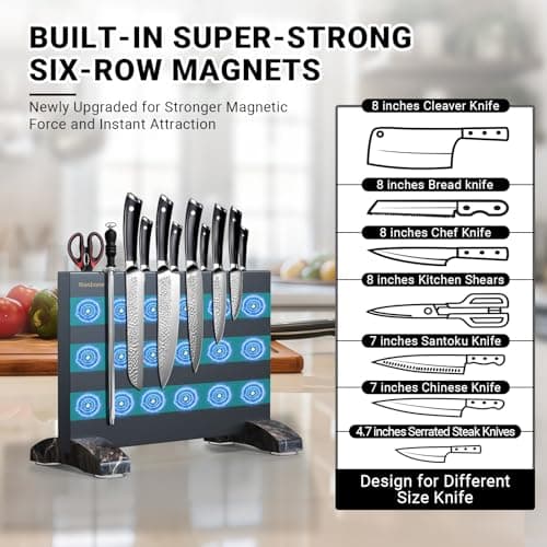 Nanbone Black Magnetic Knife Block Stand Without Knives Black Double Sided Magnetic Knife Holder Rack for Kitchen Counter Stainless Steel Knife Magnetic Strip Display Stand Storage Organizer view 4