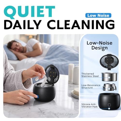 ACMEZING DeepClean Ultrasonic Retainer Cleaner Machine [45kHz Crevice Cleaning + UV-C Light | 4 Modes with Gentle Pulse] Dental Cleaner for Retainers, Dentures, Aligners, Mouth Guards & Night Guards view 6
