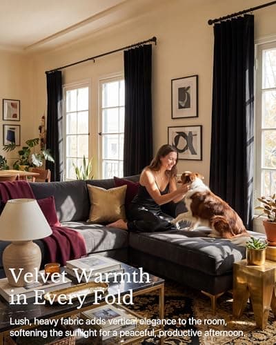 NICETOWN Black Velvet Curtains 84 inch Long 2 Panels, Rod Pocket & Back Tab Heavyweight Luxury Blackout Window Treatments Sliding Glass Door Winter Drapes for Bedroom, W52 x L84 view 4