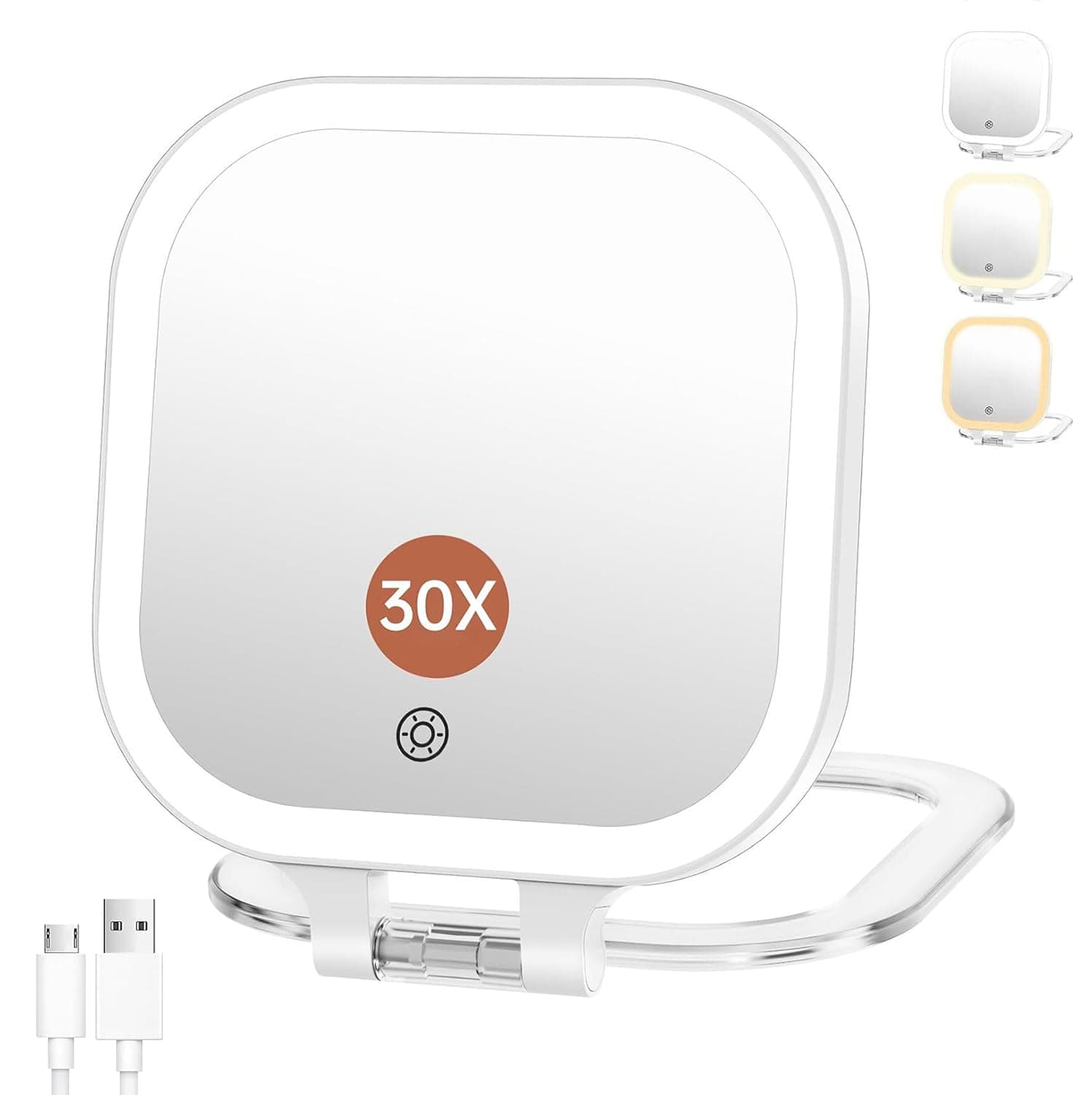 3.5" Rechargeable Travel Makeup Mirror 30X Magnification (White)