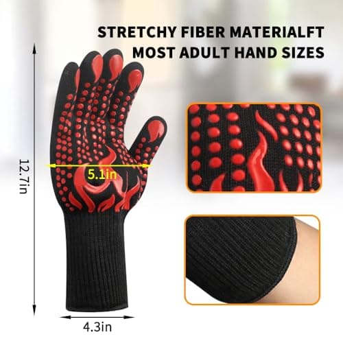 FAMILY'S BACKYARD Oven Mitts，Oven BBQ Gloves 1300° Degree F Heat Resistant Grilling,Suitable for Barbecue, Oven, Baking, Cooking, Camping, Fireplace and Other Scenarios view 3