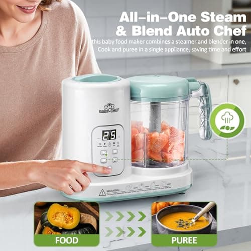 Baby Food Maker Pro Steamer Blender: 4 in 1 Auto Steam Blend and Puree Maker with Self-Clean for Healthy Baby and Toddler Meal Prep - BPA-Free White+Green view 3