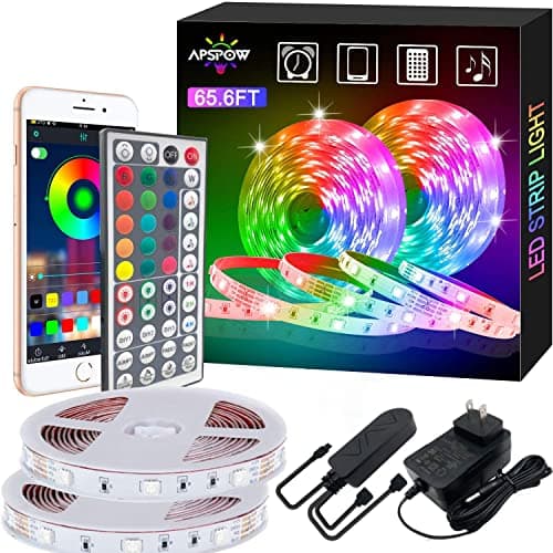 APSPOW LED Strip Lights - 65.6FT Music Sync Color Changing with Remote, Bluetooth, 5050 LED Strip Lights for Bedroom, Home Party and Decoration — image 1