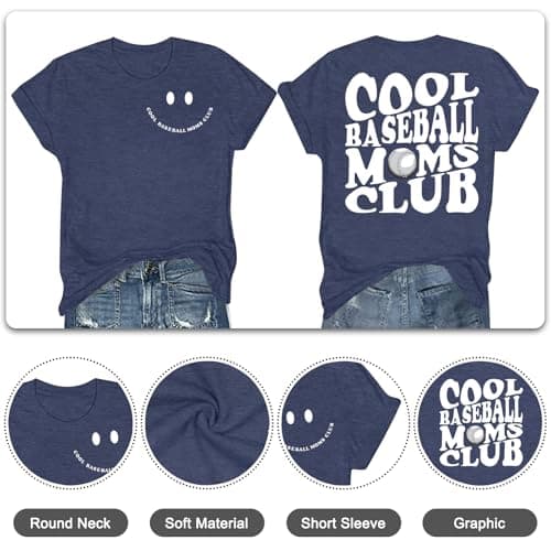 PICKID Baseball Mom Shirt Women Cool Baseball Moms Club T Shirt Graphic Baseball Mom Gift Tee Game Day Baseball Tops view 5