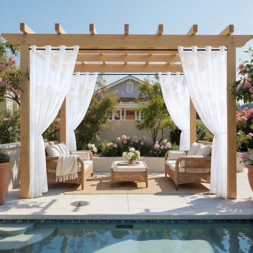 MIULEE White Outdoor Curtain for Patio Waterproof, 4 Panels Grommet Outside Sheer Curtains for Gazebo/Pergola/Cabana/Porch/Balcony, 54 x 102 Inch Long view 2