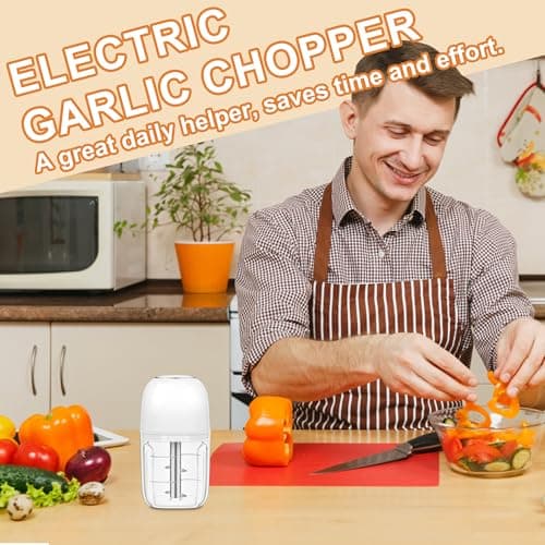 Electric Garlic Chopper, 1.8 Cup Mini Garlic Mincer Food Chopper Portable, Small Food Processor with USB Charging for Onion, Chili, Ginger, Veggie, Meat (450ML) view 2