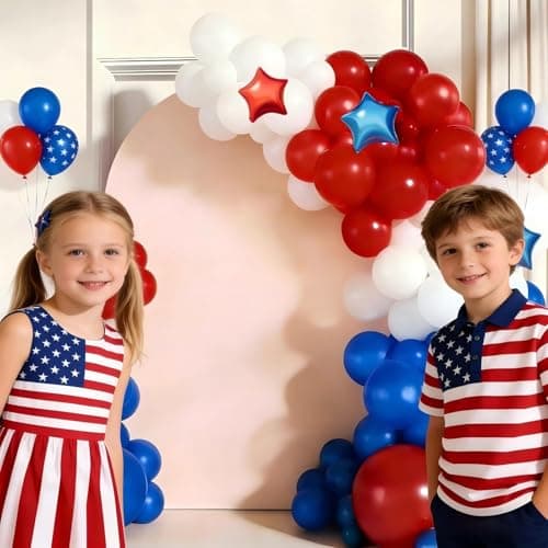 Red White Blue Balloon Garland Arch Kit 160Pcs Red White Blue Latex Balloons with Star Foil Balloons for 4th of July Nautical Patriotic Baseball Birthday Party Decorations view 3