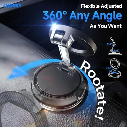 ANDERY Car Phone Holder for Magsafe [78+LBS Strongest Suction & 2400gf Magnetic] 360° Adjustable Car Phone Mount, Phone Holders for Your Car for iPhone 17 Pro Max 16 15 14 13 12 Plus Air, Carbon Fiber view 4