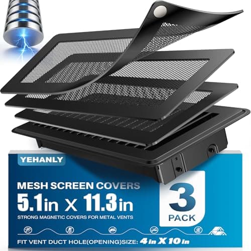YEHANLY Magnetic Vent Covers with Vent Screen 5.1x11.3 Inch, Black Mesh Vent Covers for Floor, Wall, Ceiling Air Vents, Ventilate While Prevent Objects from Entering, Air Vent Filters 3 Pack