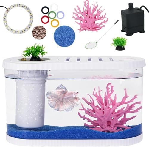 2.2Gal Aquarium Starter Kits, Small Beta Fish Tank Kit with Quiet Filter & Color Light, Nano Desktop Tank for Betta Shrimp Guppy Goldfish, Complete Starter Kit (12.6 * 7 * 5.6 Inch) — image 1