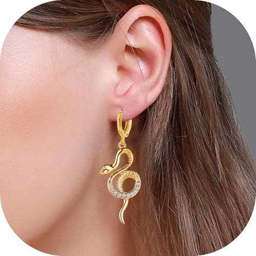 DHZJTSL Halloween Gothic Gold Snake Earrings for Women, Hypoallergenic 14K Gold Plated Goth Snake Shaped Clip On Earrings view 4