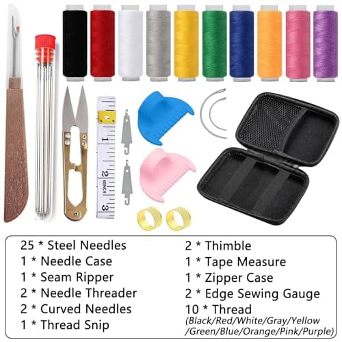 48Pcs Sewing Tool Set with 2 Edge Stitch Lock & Sewing Gauge, Big Eye Steel Sewing Needle Kit with Portable Zipper Case, Threader and Needle Repair Kit Stainless Steel Needles for Hand Sewing view 7