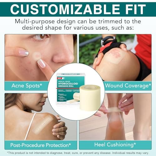 Hydrocolloid Roll for Wound Care (2IN X11.8FT), Medical Grade Self-Adhesive Hydrocolloid Patch Bandages for Wound Healing,Ultra-Thin & Waterproof, Scar Prevention, Burn Care view 5