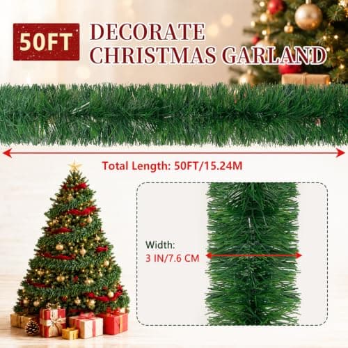 50FT Green Christmas Garland Decorations, PET Greenery for Indoor Outdoor | Non-Lit Soft Artificial Twist Garland, Greenery for Stairs, Railing, Fireplaces, Windows, Mantels, Holiday Home Party Decor view 2