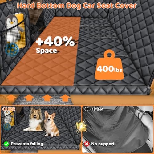 URPOWER Hard Bottom Dog Car Seat Cover for Pets 100% Waterproof Seat Cover Hammock 600D Heavy Duty Scratch Proof Nonslip Durable Soft Back Seat Covers for Cars Trucks and SUVs view 2